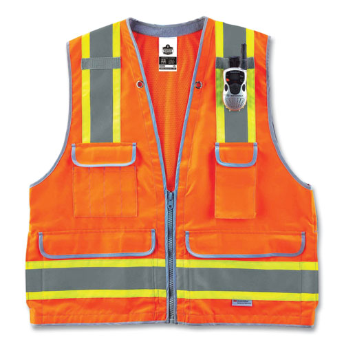 Ergodyne Glowear 8254hdz Class 2 Heavy-duty Surveyors Zipper Vest Polyester 4x-large/5x-large Orange