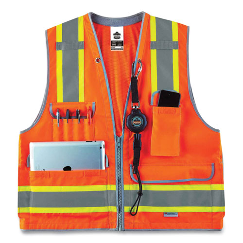 Ergodyne Glowear 8254hdz Class 2 Heavy-duty Surveyors Zipper Vest Polyester 4x-large/5x-large Orange