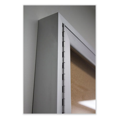 Ghent 1 Door Enclosed Natural Cork Bulletin Board With Satin Aluminum Frame 36x36 Tan Surface