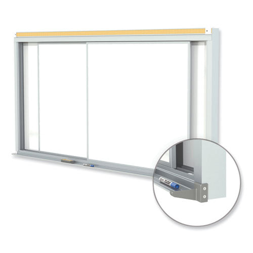 Ghent Horizontal Sliding Porcelain Magnetic Whiteboard 96x48 White Surface Satin Aluminum Frame