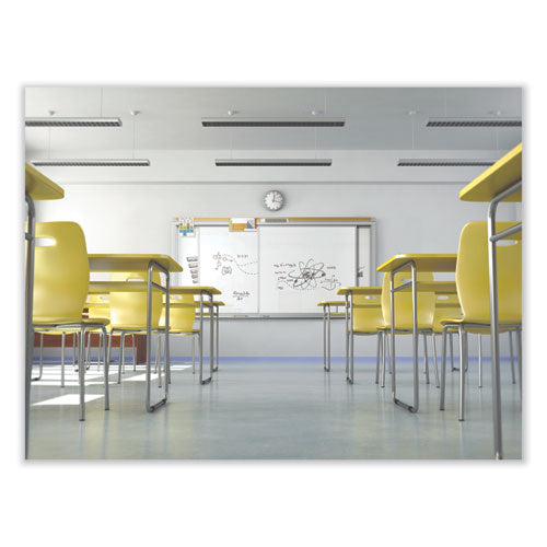 Ghent Horizontal Sliding Porcelain Magnetic Whiteboard 96x48 White Surface Satin Aluminum Frame