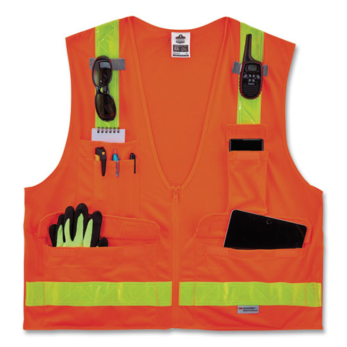 Ergodyne Glowear 8250zhg Class 2 Hi-gloss Surveyors Zipper Vest Polyester Large/x-large Orange