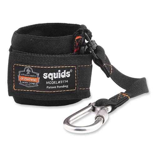 Ergodyne Squids 3114 Pull-on Wrist Lanyard W/stainless Steel Carabiner 3lb Max Work Capacity 7.5" Black