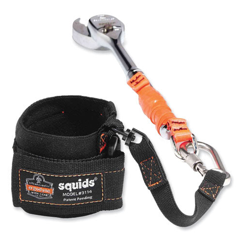 Ergodyne Squids 3114 Pull-on Wrist Lanyard W/stainless Steel Carabiner 3lb Max Work Capacity 7.5" Black