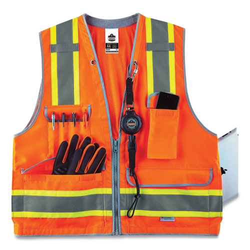 Ergodyne Glowear 8254hdz Class 2 Heavy-duty Surveyors Zipper Vest Polyester Small/medium Orange