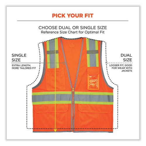 Ergodyne Glowear 8246z Class 2 Two-tone Mesh Reflective Binding Zipper Vest Polyester Large/xl Orange