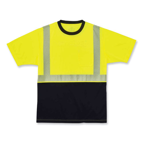 Ergodyne Glowear 8280bk Class 2 Performance T-shirt With Black Bottom Polyester Large Lime