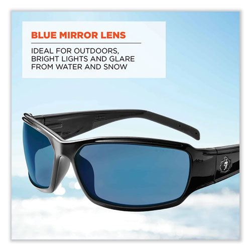 Ergodyne Skullerz Thor Safety Glasses Black Nylon Impact Frame Blue Mirror Polycarbonate Lens