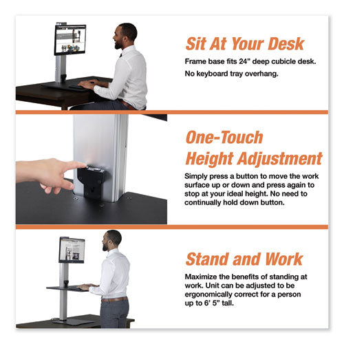 High Rise Electric Standing Desk Workstation, Single Monitor, 28" X 23" X 20.25", Black/aluminum, Ships In 1-3 Business Days