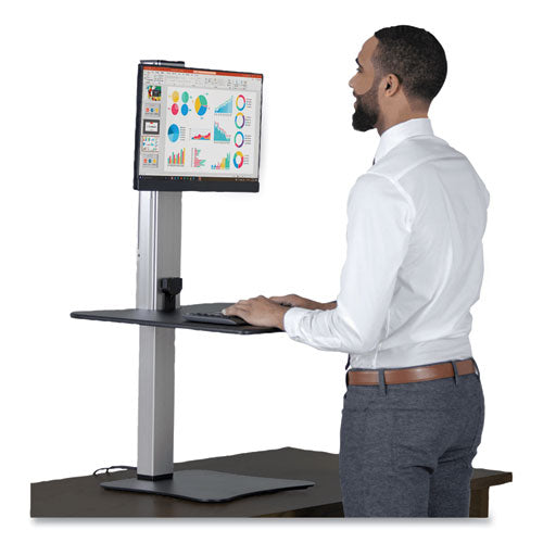 High Rise Electric Standing Desk Workstation, Single Monitor, 28" X 23" X 20.25", Black/aluminum, Ships In 1-3 Business Days