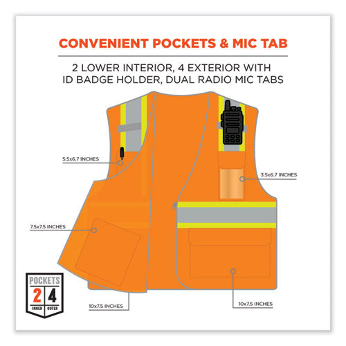 Ergodyne Glowear 8246z Class 2 Two-tone Mesh Reflective Binding Zipper Vest Polyester 4xl/5xl Orange