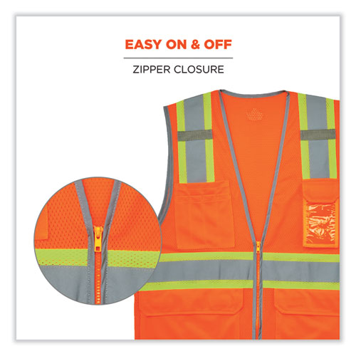 Ergodyne Glowear 8246z Class 2 Two-tone Mesh Reflective Binding Zipper Vest Polyester 4xl/5xl Orange
