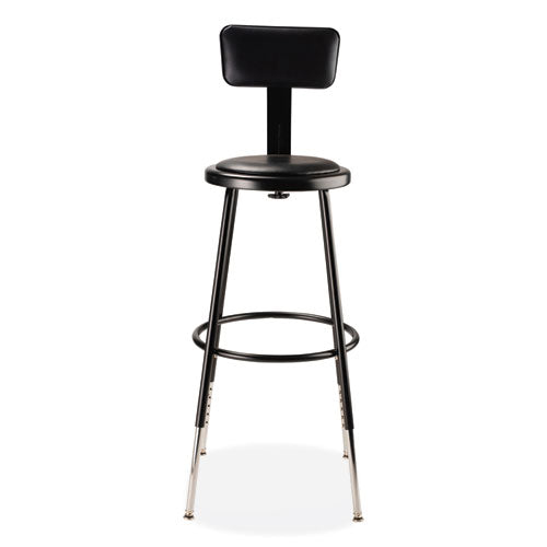 NPS 6400 Series Height Adj Heavy Duty Vinyl Steel Stool W/backrest Supports 300 Lb 25"-33" Seat Ht Blackships In 1-3 Bus Days