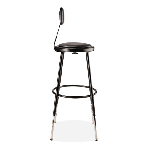 NPS 6400 Series Height Adj Heavy Duty Vinyl Steel Stool W/backrest Supports 300 Lb 25"-33" Seat Ht Blackships In 1-3 Bus Days