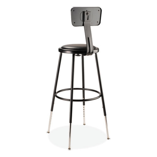 NPS 6400 Series Height Adj Heavy Duty Vinyl Steel Stool W/backrest Supports 300 Lb 25"-33" Seat Ht Blackships In 1-3 Bus Days