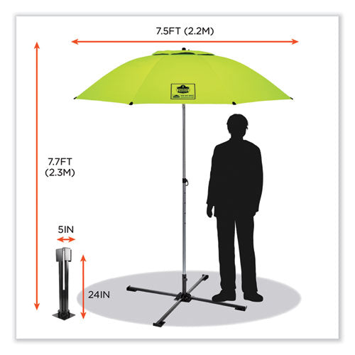 Ergodyne Shax 6199 Lightweight Work Umbrella Stand Kit 7.5 Ft Diax92" Tall Polyester/steel Lime