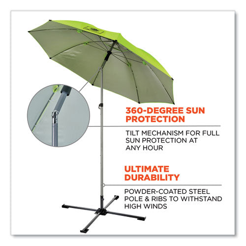 Ergodyne Shax 6199 Lightweight Work Umbrella Stand Kit 7.5 Ft Diax92" Tall Polyester/steel Lime