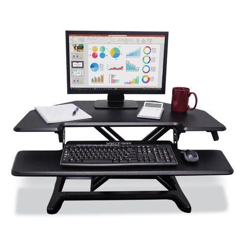 Victor Height Adjustable Corner Standing Desk With Keyboard Tray 36x20x0 To 20 Black