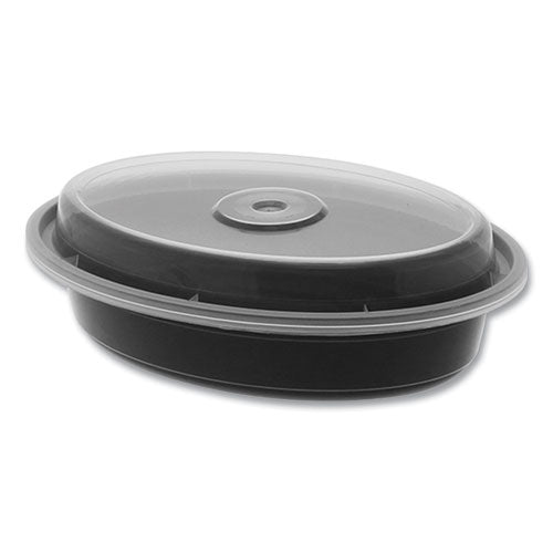 Pactiv Evergreen Newspring Versatainer Microwavable Containers Oval 12 Oz 6.8x4.8x1.45 Black/clear Plastic 150/Case