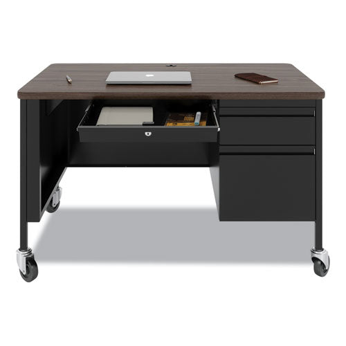 Hirsh Industries Mobile Teachers Pedestal Desks Right-hand Pedestal: Box/file Drawers 48"x30"x29.5" Walnut/black