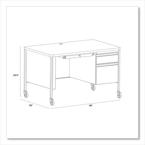 Hirsh Industries Mobile Teachers Pedestal Desks Right-hand Pedestal: Box/file Drawers 48"x30"x29.5" Walnut/black