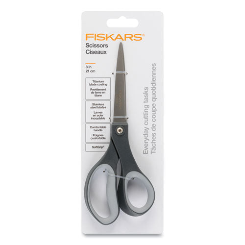 Fiskars Everyday Titanium Softgrip Scissors 8" Long 3.1" Cut Length Dark Gray Straight Handle