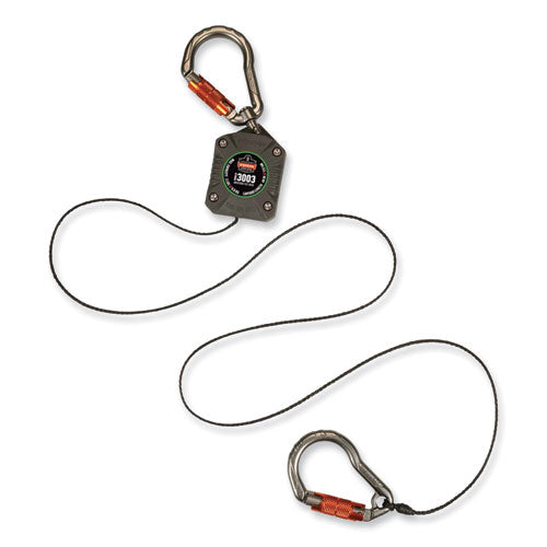 Ergodyne Squids 3003 Retractable Lanyard With Two Carabiners 2 Lb Max Working Capacity 8" To 48" Gray