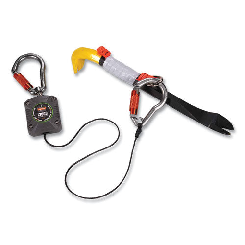 Ergodyne Squids 3003 Retractable Lanyard With Two Carabiners 2 Lb Max Working Capacity 8" To 48" Gray