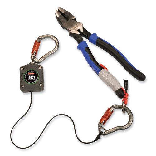 Ergodyne Squids 3003 Retractable Lanyard With Two Carabiners 2 Lb Max Working Capacity 8" To 48" Gray