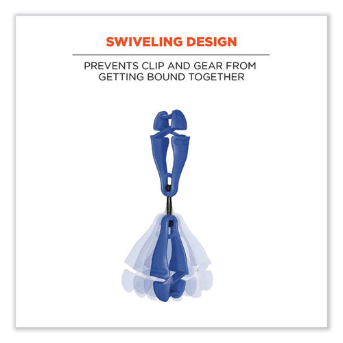 Ergodyne Squids 3420 Dual Clip Swivel Glove Clip Holder 1x0.6x5.5 Acetal Copolymer Blue 100/pack