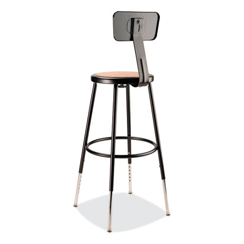 NPS 6200 Series 25"-33" Height Adj Heavy Duty Stool With Backrest Supports 500 Lb Brown Seat Black Base Ships In 1-3 Bus Days