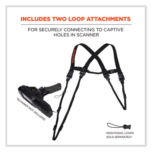 Ergodyne Squids 3132 Barcode Scanner Lanyard Harness Large: 20" Arm Strap 43" Long Lanyard Strap Black