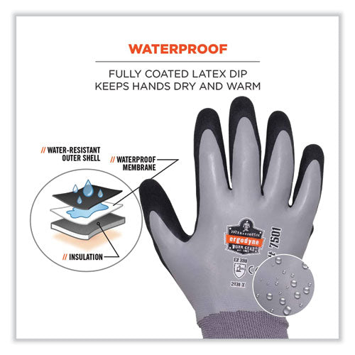 Ergodyne Proflex 7501 Coated Waterproof Winter Gloves Gray Medium Pair