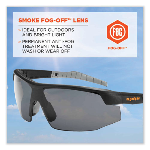 Ergodyne Skullerz Skoll Safety Glasses Matte Black Nylon Impact Frame Anti-fog Smoke Polycarbonate Lens