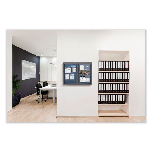 Ghent 2 Door Enclosed Vinyl Bulletin Board With Satin Aluminum Frame 60x36 Silver Surface