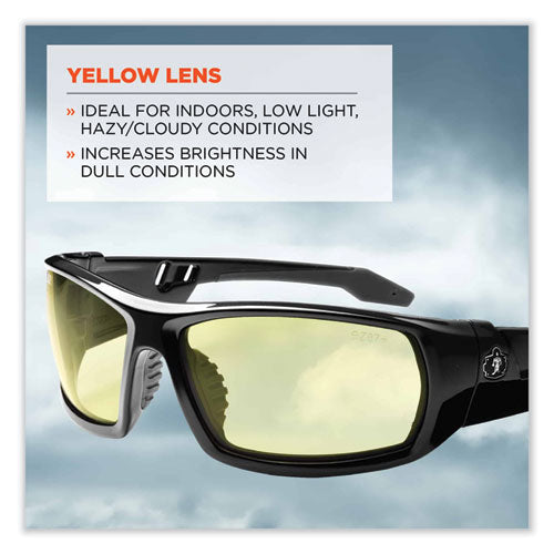 Ergodyne Skullerz Odin Safety Glasses Black Nylon Impact Frame Yellow Polycarbonate Lens