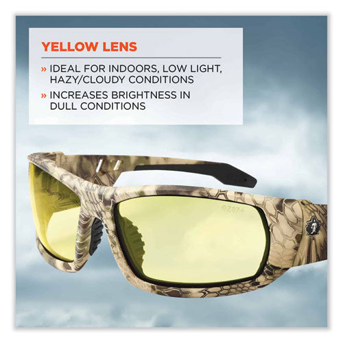 Ergodyne Skullerz Odin Safety Glasses Kryptek Highlander Nylon Impact Frame Yellow Polycarbonate Lens