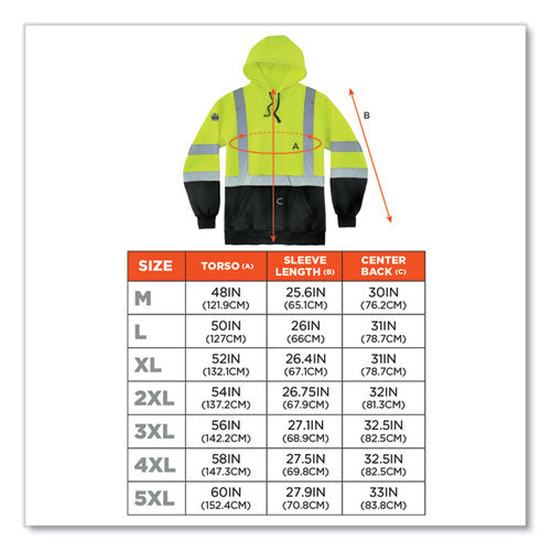 Ergodyne Glowear 8373 Hi-vis Class 3 Hooded With Sweatshirt Black Bottom Polar Fleece Lime Medium