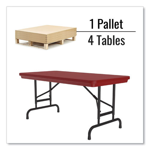 Correll Adjustable Folding Table Rectangular 48"x24"x22" To 32" Red Top Black Legs 4/pallet