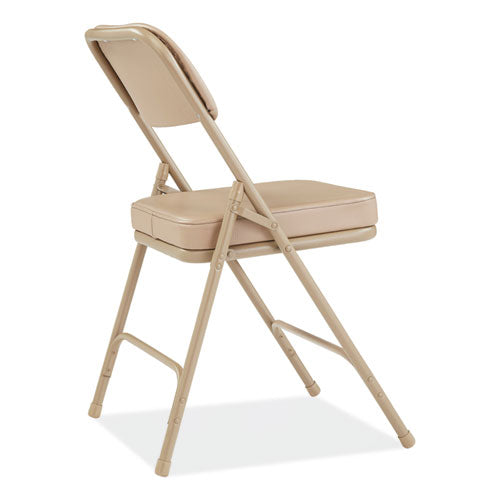 NPS 3200 Series 2" Vinyl Upholstered Double Hinge Folding Chair Supports 300lb 18.5" Seat Ht Beige 2/ctships In 1-3 Bus Days