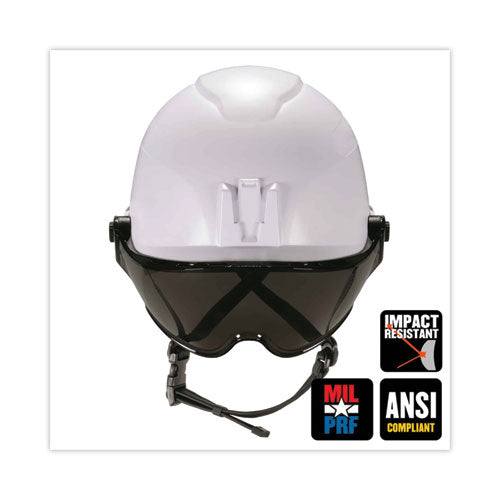 Ergodyne Skullerz 8974v Class E Safety Helmet W/8991 Visor Kit Smoke Lens 6-pt Ratchet Suspension White