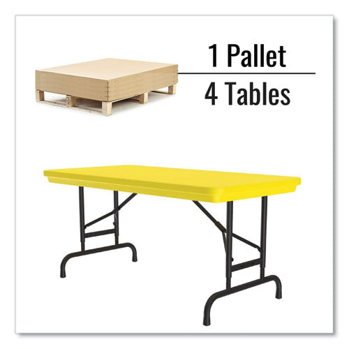 Correll Adjustable Folding Table Rectangular 48"x24"x22" To 32" Yellow Top Black Legs 4/pallet