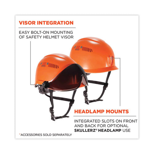 Ergodyne Skullerz 8975v Class C Safety Helmet W/8991 Visor Kit Smoke Lens 6-pt Ratchet Suspension Orangeships In 1-3 Business Days