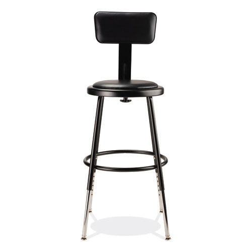 NPS 6400 Series Height Adj Heavy Duty Vinyl Steel Stool W/backrest Supports 300 Lb 19"-27" Seat Ht Blackships In 1-3 Bus Days