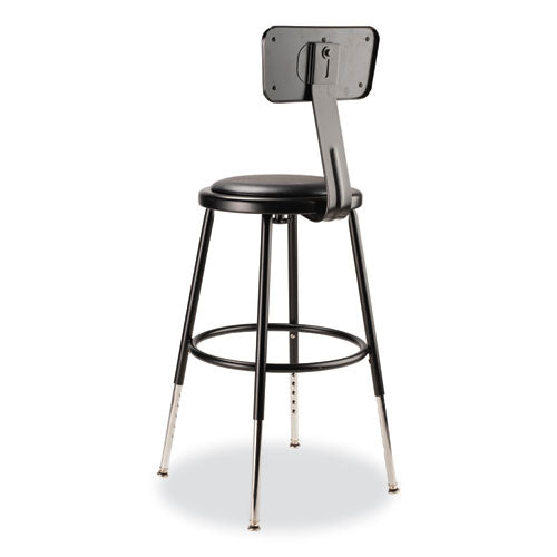 NPS 6400 Series Height Adj Heavy Duty Vinyl Steel Stool W/backrest Supports 300 Lb 19"-27" Seat Ht Blackships In 1-3 Bus Days