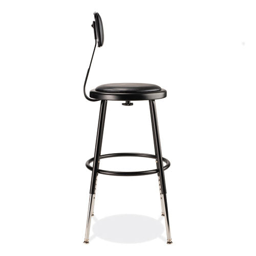 NPS 6400 Series Height Adj Heavy Duty Vinyl Steel Stool W/backrest Supports 300 Lb 19"-27" Seat Ht Blackships In 1-3 Bus Days