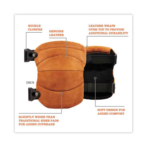 Ergodyne Proflex 230ltr Leather Knee Pads Wide Soft Cap Buckle Closure One Size Fits Most Brown Pair