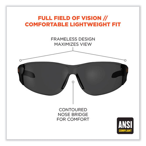 Ergodyne Skullerz Saga Frameless Safety Glasses Matte Black Nylon Impact Frame Smoke Polycarbonate Lens