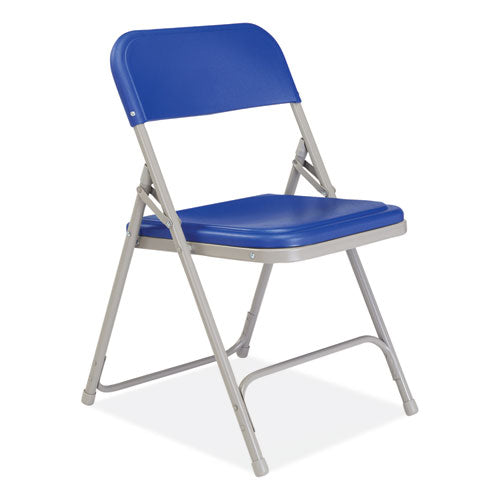 NPS 800 Series Premium Plastic Folding Chair Supports 500 Lb 18" Seat Ht Blue Seat/back Gray Base 4/ctships In 1-3 Bus Days