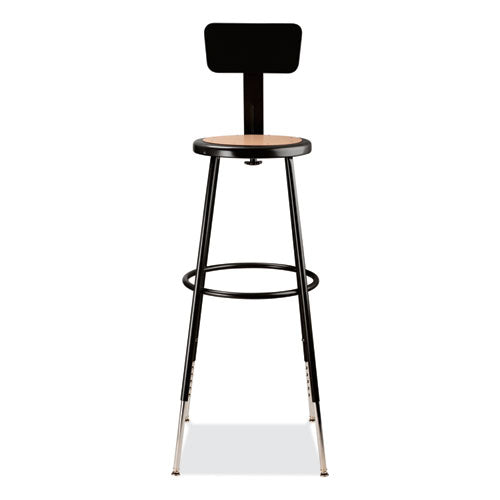 NPS 6200 Series 32"-39" Height Adj Heavy Duty Stool With Backrest Supports 500 Lb Brown Seat Black Base Ships In 1-3 Bus Days